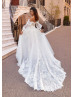 Detachable Sleeves Ivory Lace Tulle Unique Wedding Dress